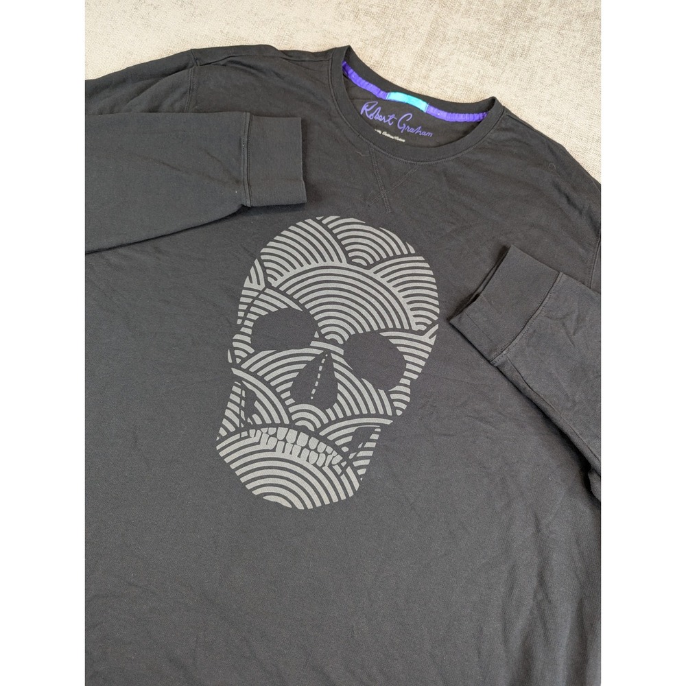 Robert Graham Sweatshirt Mens 3XL Black Geometric Skull Graphic Lightweight Crew